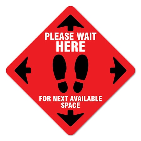 SIGNMISSION Please Wait Here Red Non-Slip Floor Graphic, 16in Vinyl Decal, 16" x 16", FD-2-X-16-99998 FD-2-X-16-99998